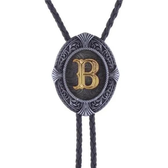 Vintage Bolo tie for Men B All Letters A-Z Initial Western Tie - Picture 3 of 8